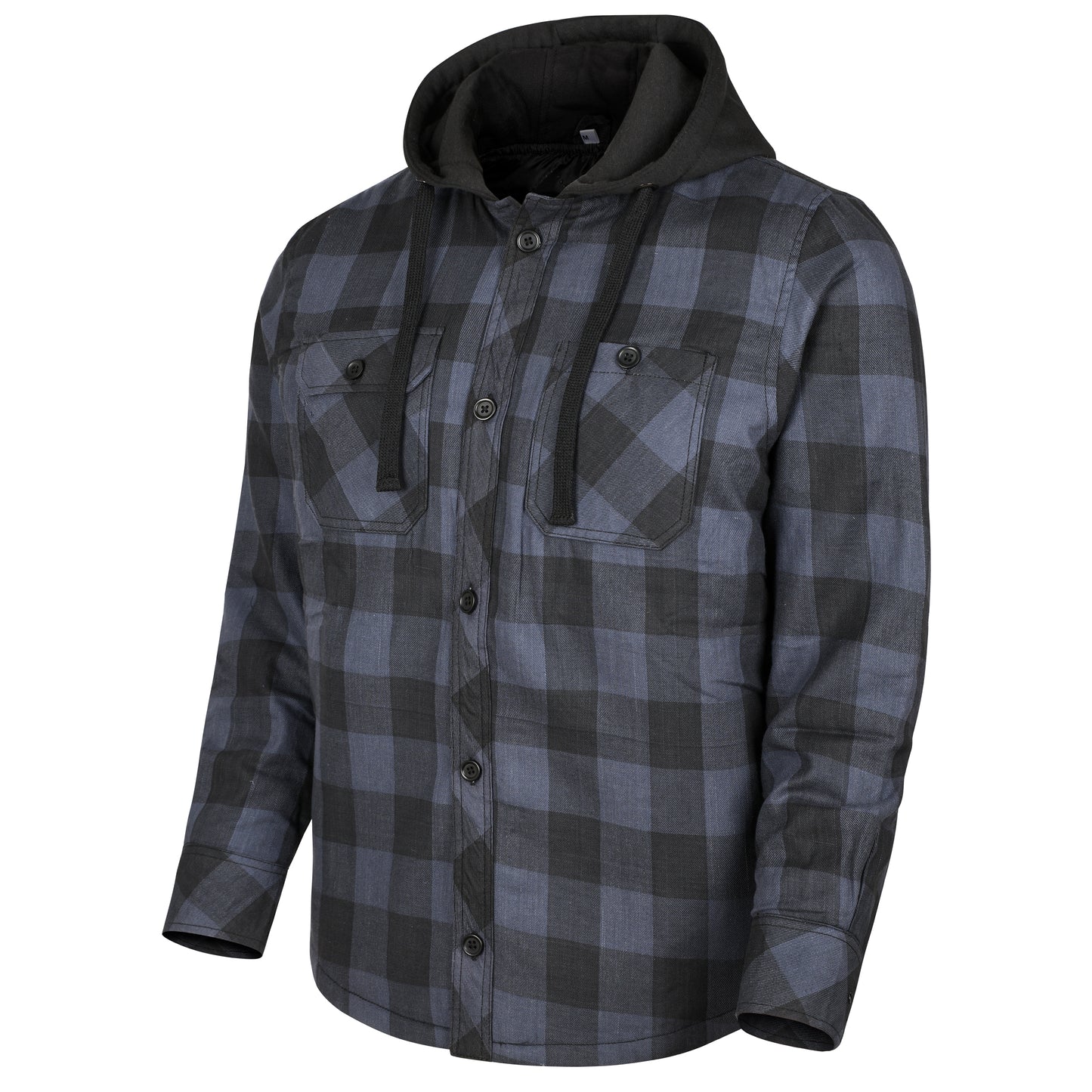 White & Black Long Sleeves Flannel Shirt with Hoodie